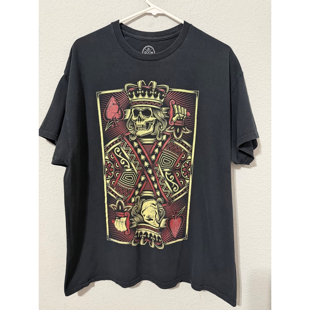 DOM Mens Shirt XL King of Spades Skeleton Graphic Black Short Sleeve Cotton